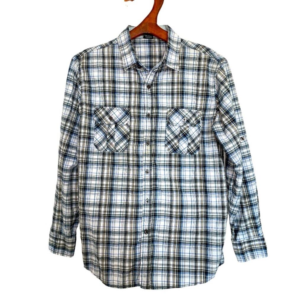 Vese Black n Blue Plaid Button Long Sleeve Shirt size Medium